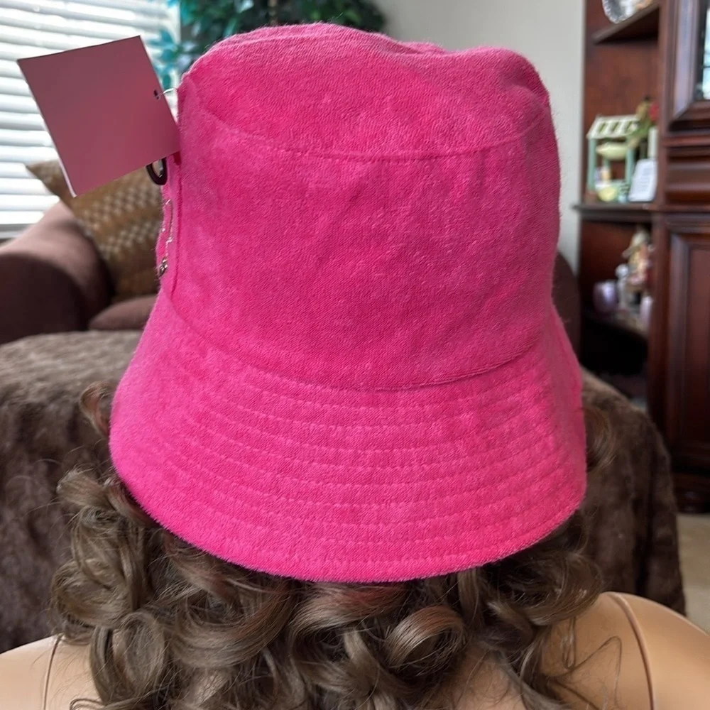 Brand New Juicy Couture Pink Bucket Hat Terrycloth w/ Gold Tone Embroidered Logo